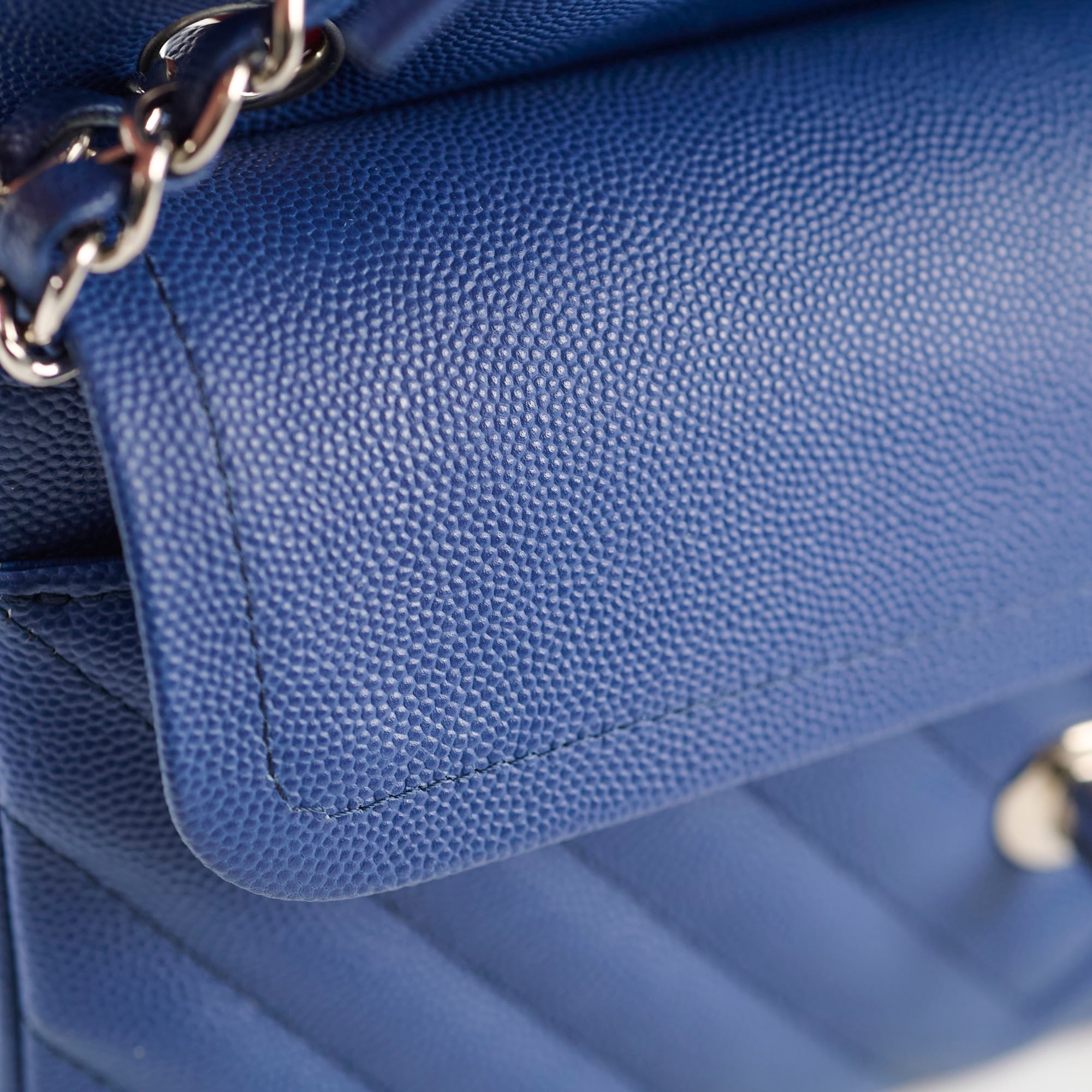 Chanel Caviar Chevron Small Classic Flap Blue Series 25