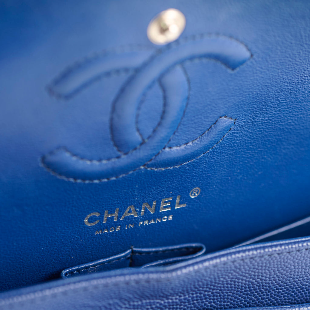Chanel Caviar Chevron Small Classic Flap Blue Series 25