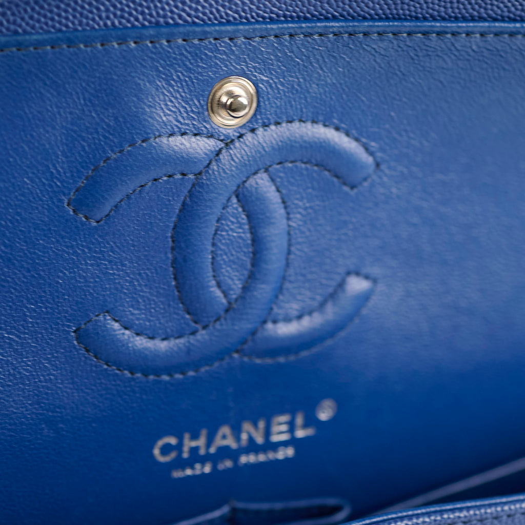 Chanel Caviar Chevron Small Classic Flap Blue Series 25