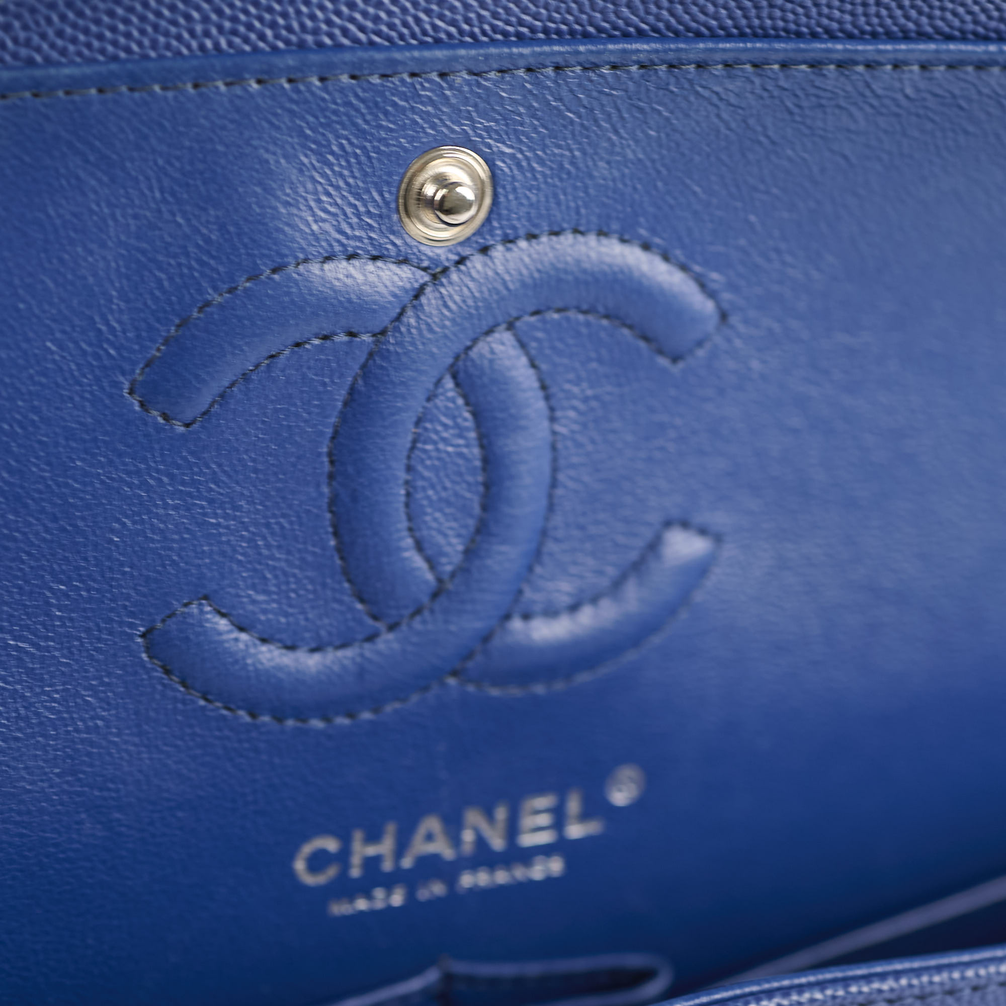 Chanel Caviar Chevron Small Classic Flap Blue Series 25