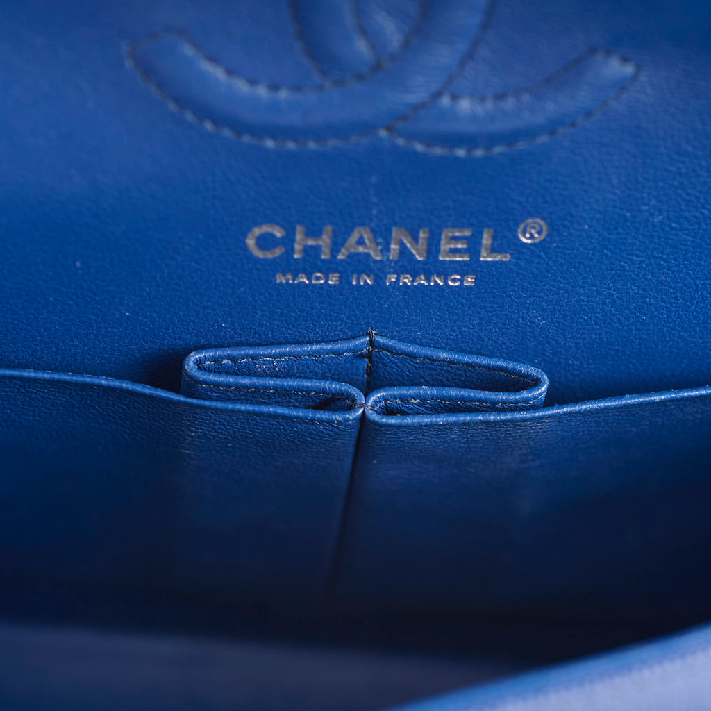 Chanel Caviar Chevron Small Classic Flap Blue Series 25