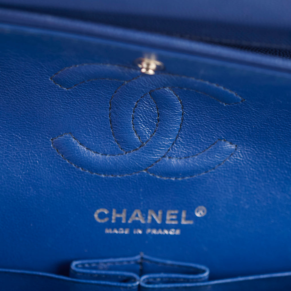 Chanel Caviar Chevron Small Classic Flap Blue Series 25