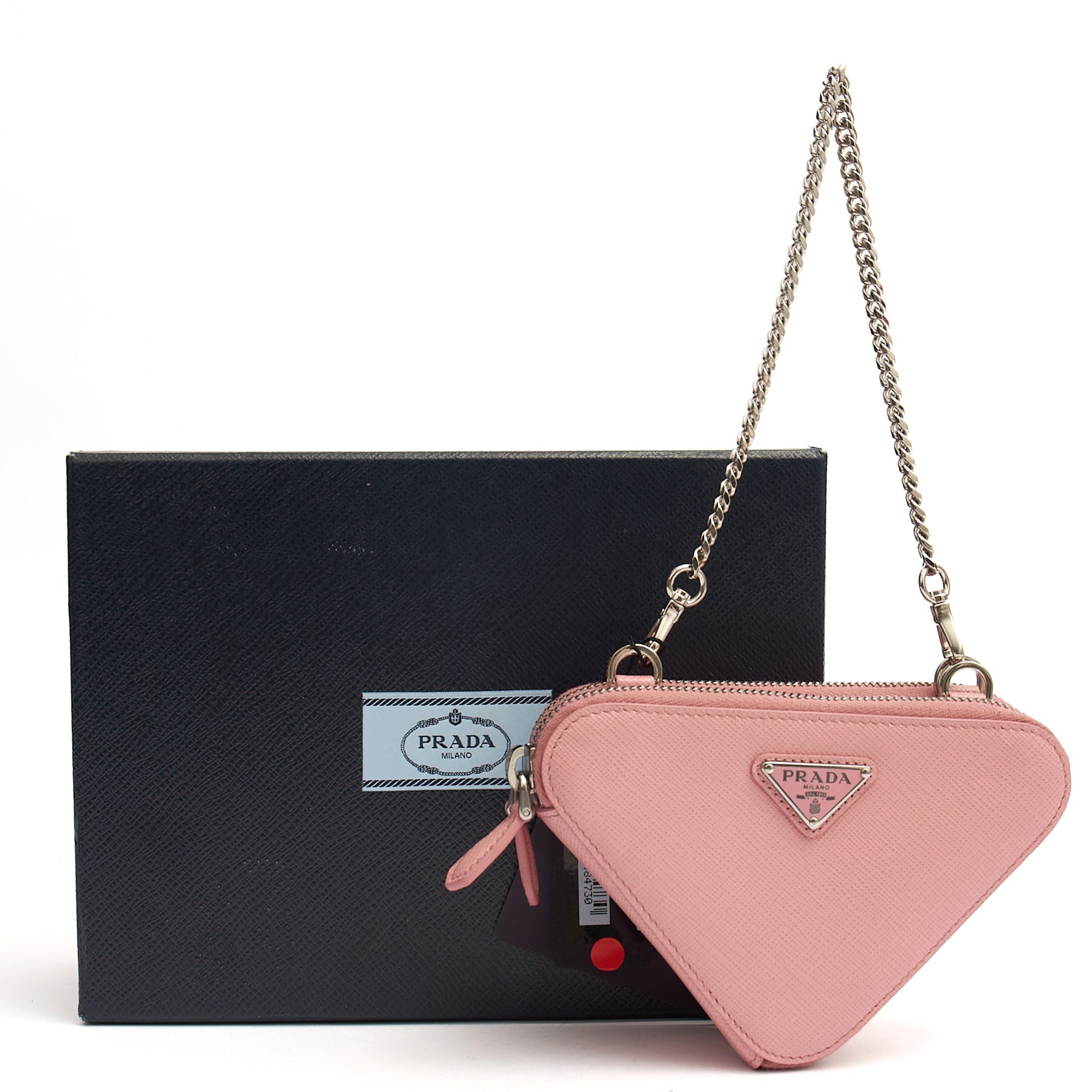 Prada Mini Bag Contenitori Mini Chain Wallet in Pink, Saffiano Leather