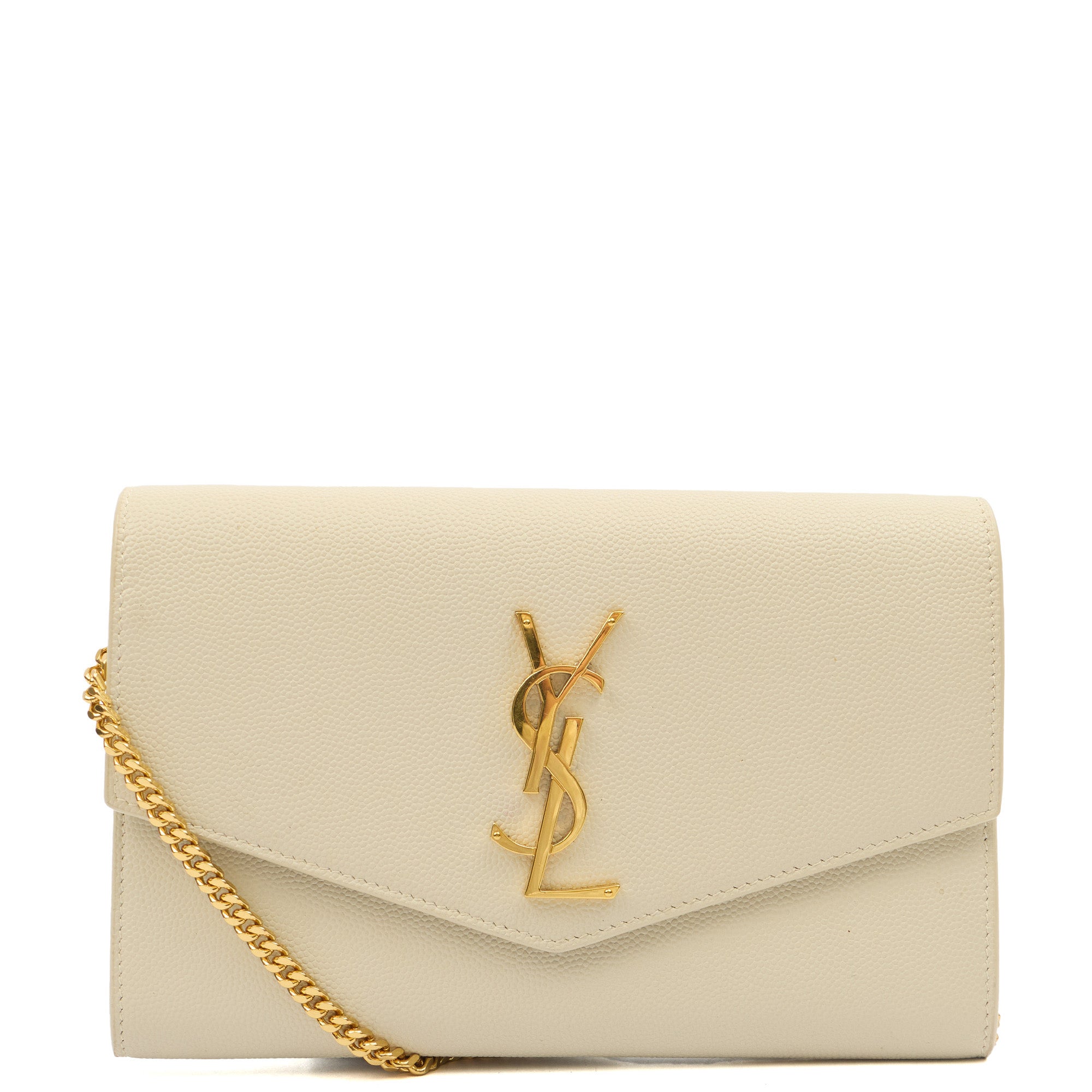 Saint Laurent Cross Body Uptown Chain Wallet in Neutral, Leather