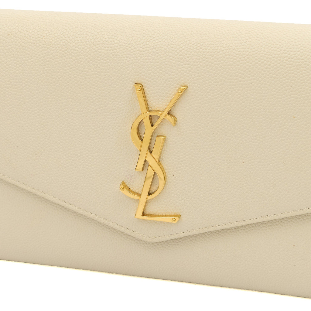 Saint Laurent Cross Body Uptown Chain Wallet in Neutral, Leather
