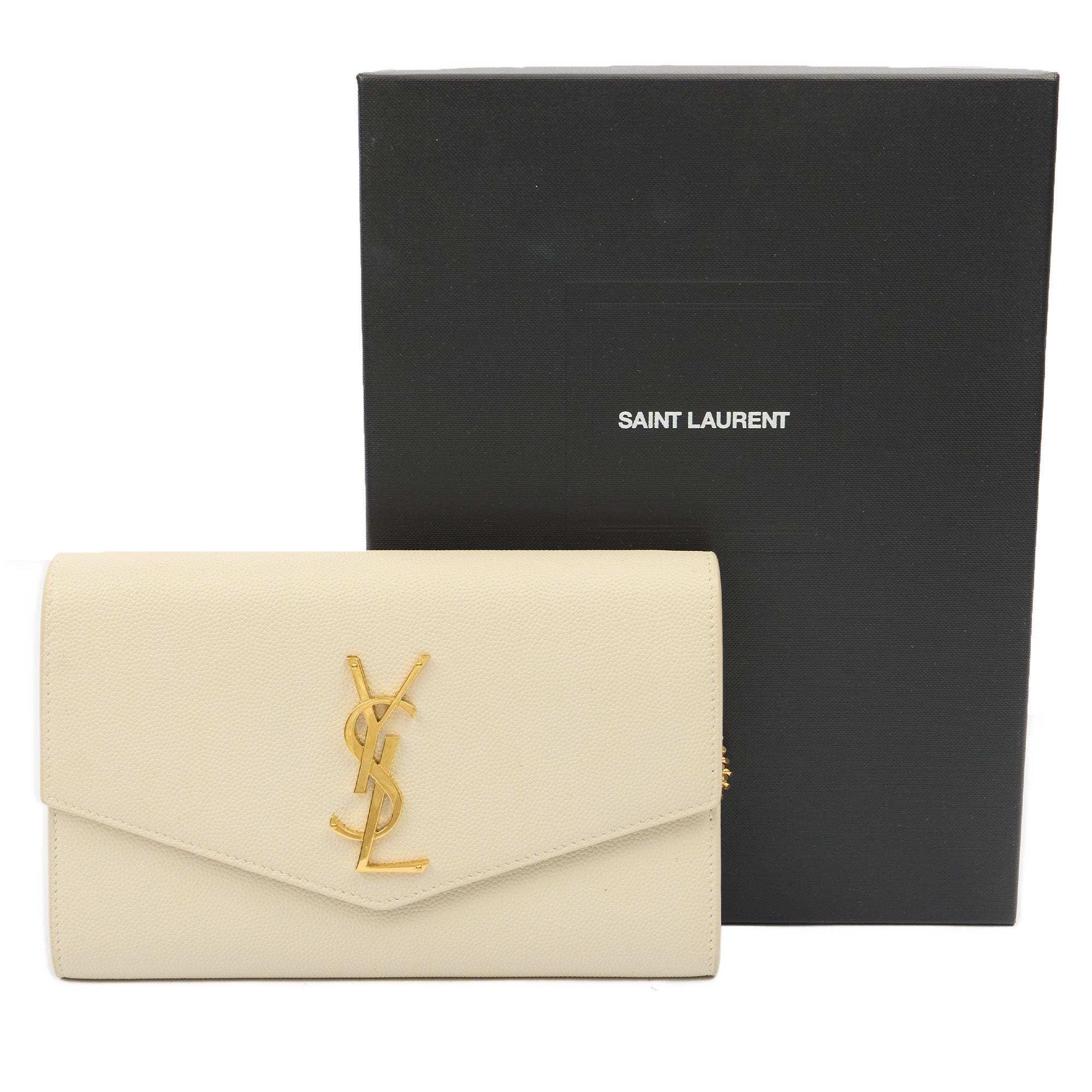 Saint Laurent Cross Body Uptown Chain Wallet in Neutral, Leather