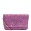 Chanel Cross Body CC Filigree Clutch With Chain in Purple, Caviar Leather