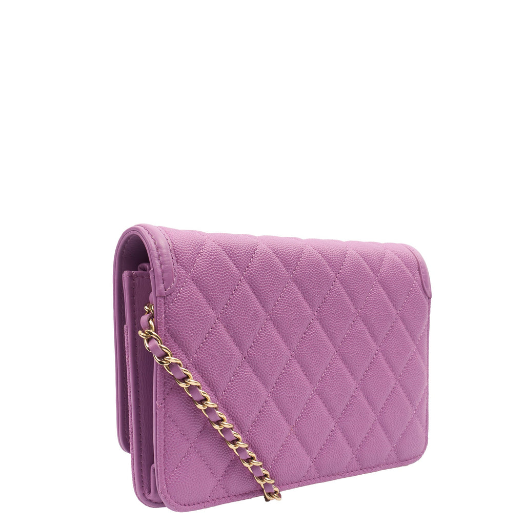Chanel Cross Body CC Filigree Clutch With Chain in Purple, Caviar Leather