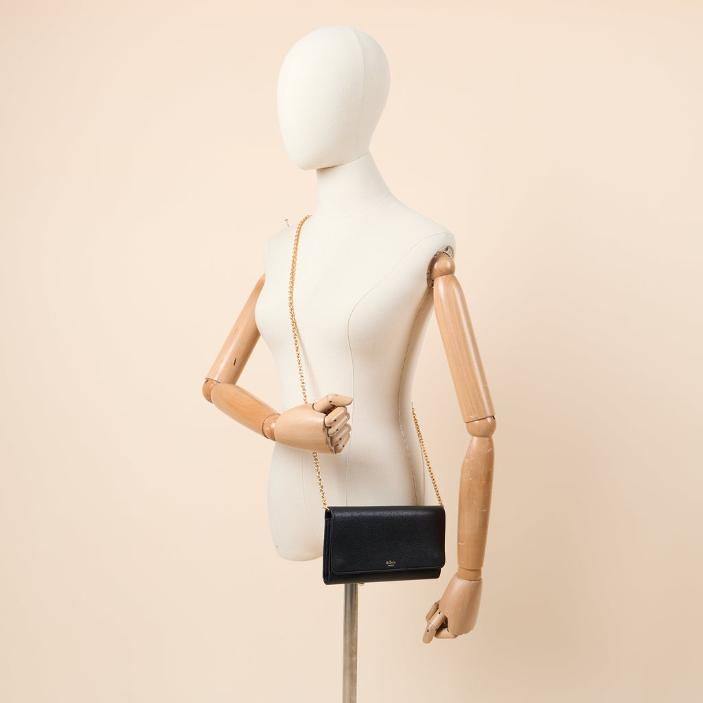 Mulberry Cross Body Wallet on Chain in Black, Calfskin Leather