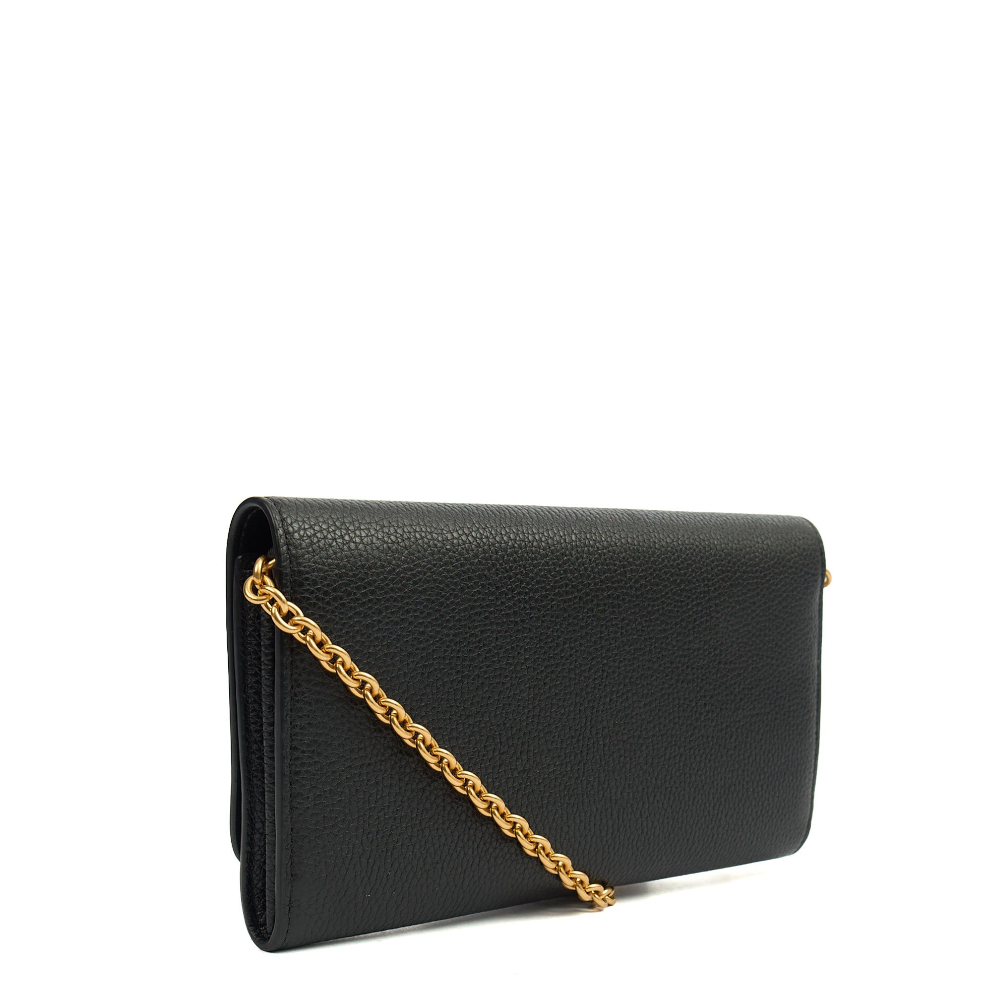Mulberry Cross Body Wallet on Chain in Black, Calfskin Leather