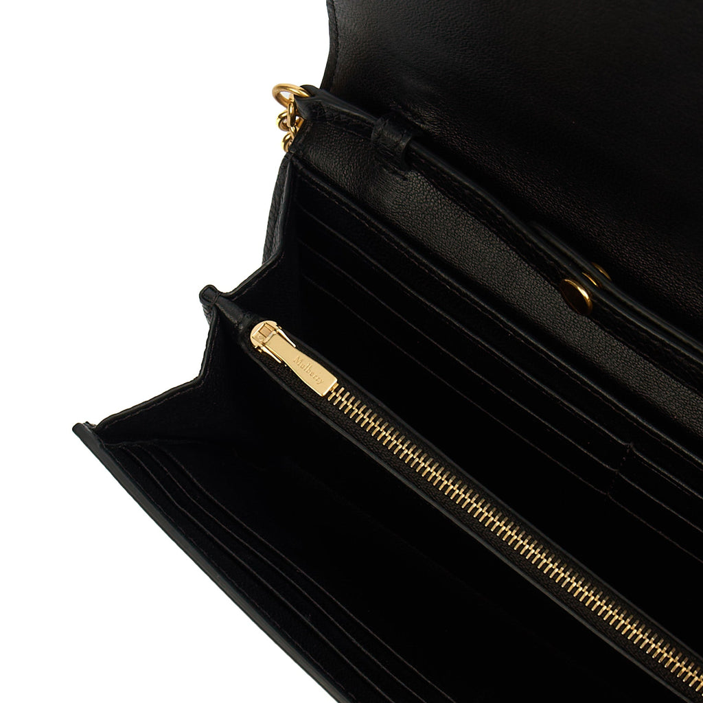 Mulberry Cross Body Wallet on Chain in Black, Calfskin Leather
