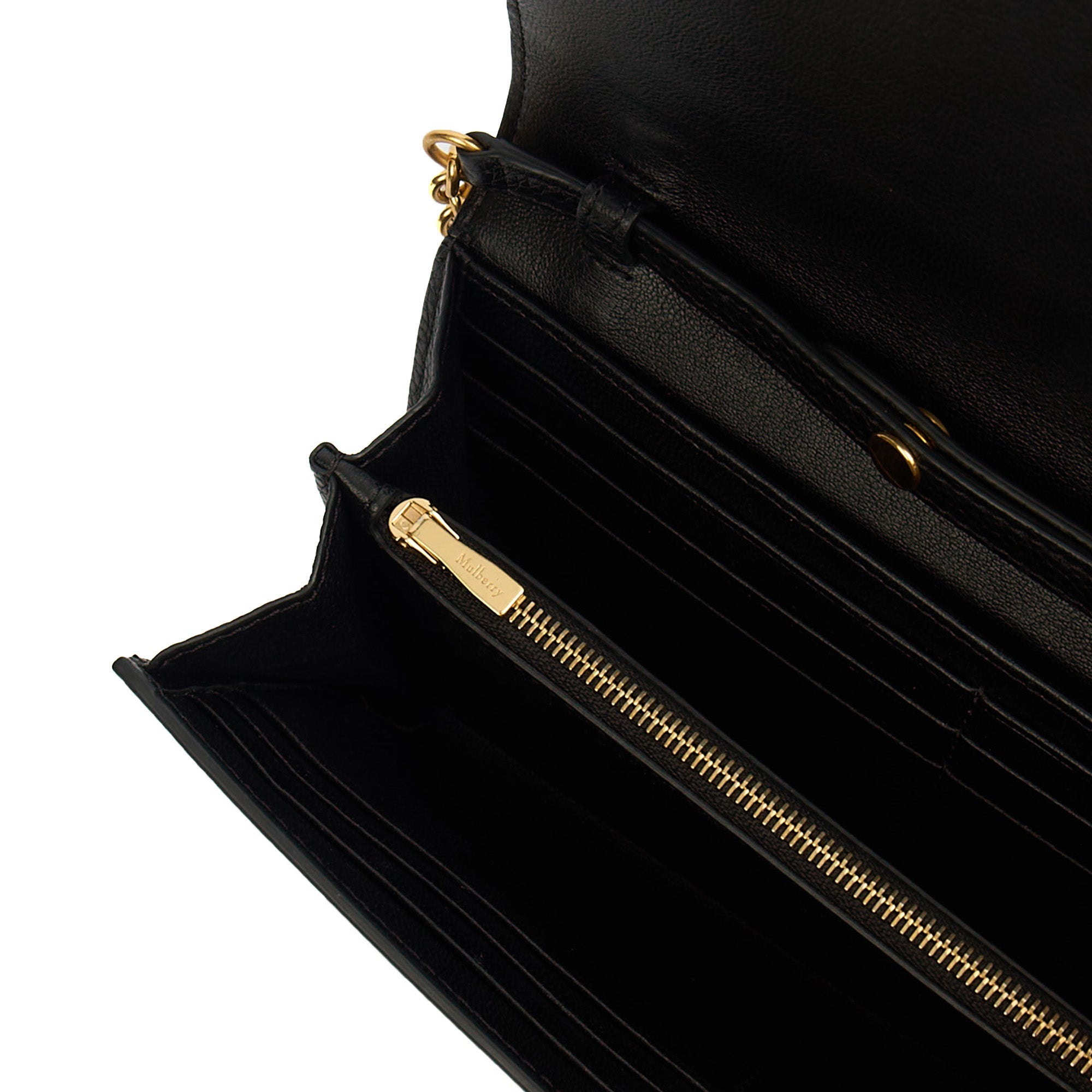 Mulberry Cross Body Wallet on Chain in Black, Calfskin Leather
