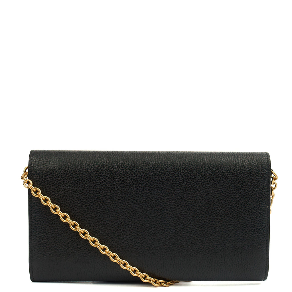 Mulberry Cross Body Wallet on Chain in Black, Calfskin Leather