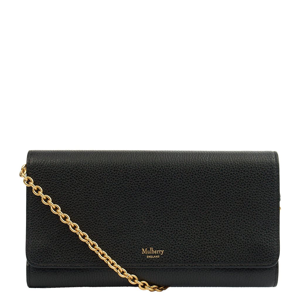 Mulberry Cross Body Wallet on Chain in Black, Calfskin Leather
