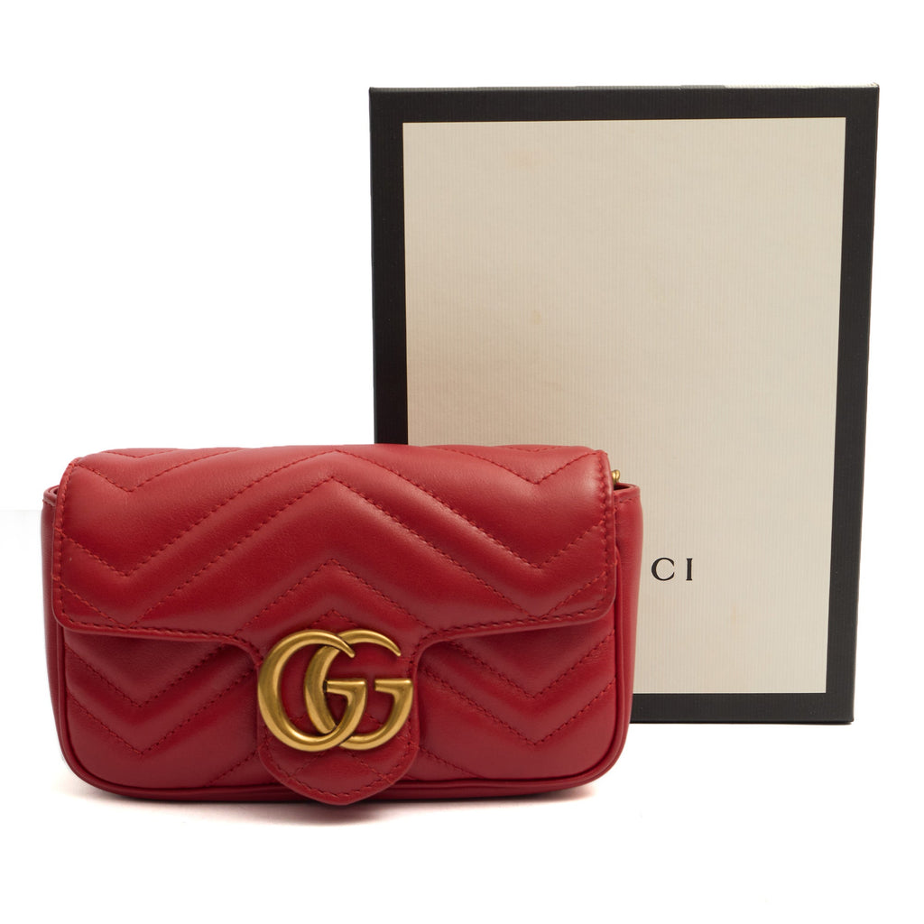 Gucci Cross Body Marmont Shoulder Flap Bag - Mini in Red, Leather