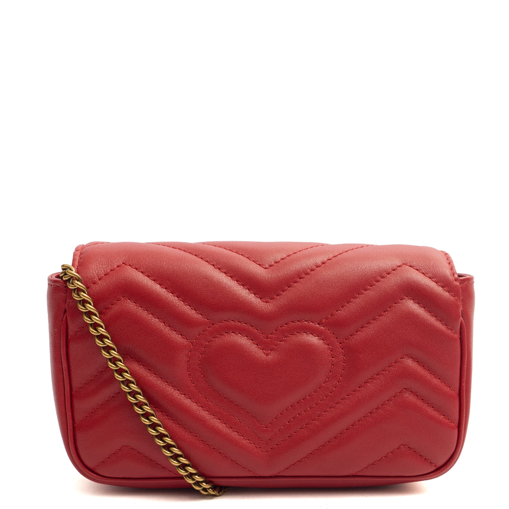 Gucci Cross Body Marmont Shoulder Flap Bag - Mini in Red, Leather