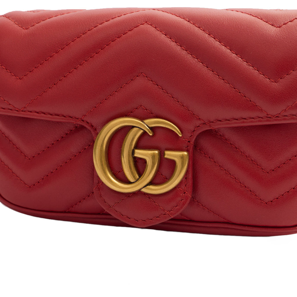 Gucci Cross Body Marmont Shoulder Flap Bag - Mini in Red, Leather