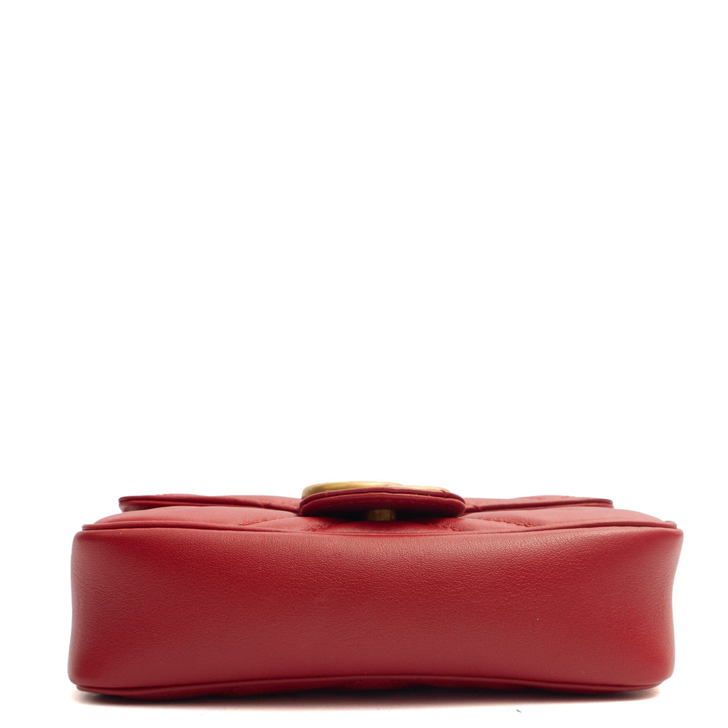 Gucci Cross Body Marmont Shoulder Flap Bag - Mini in Red, Leather
