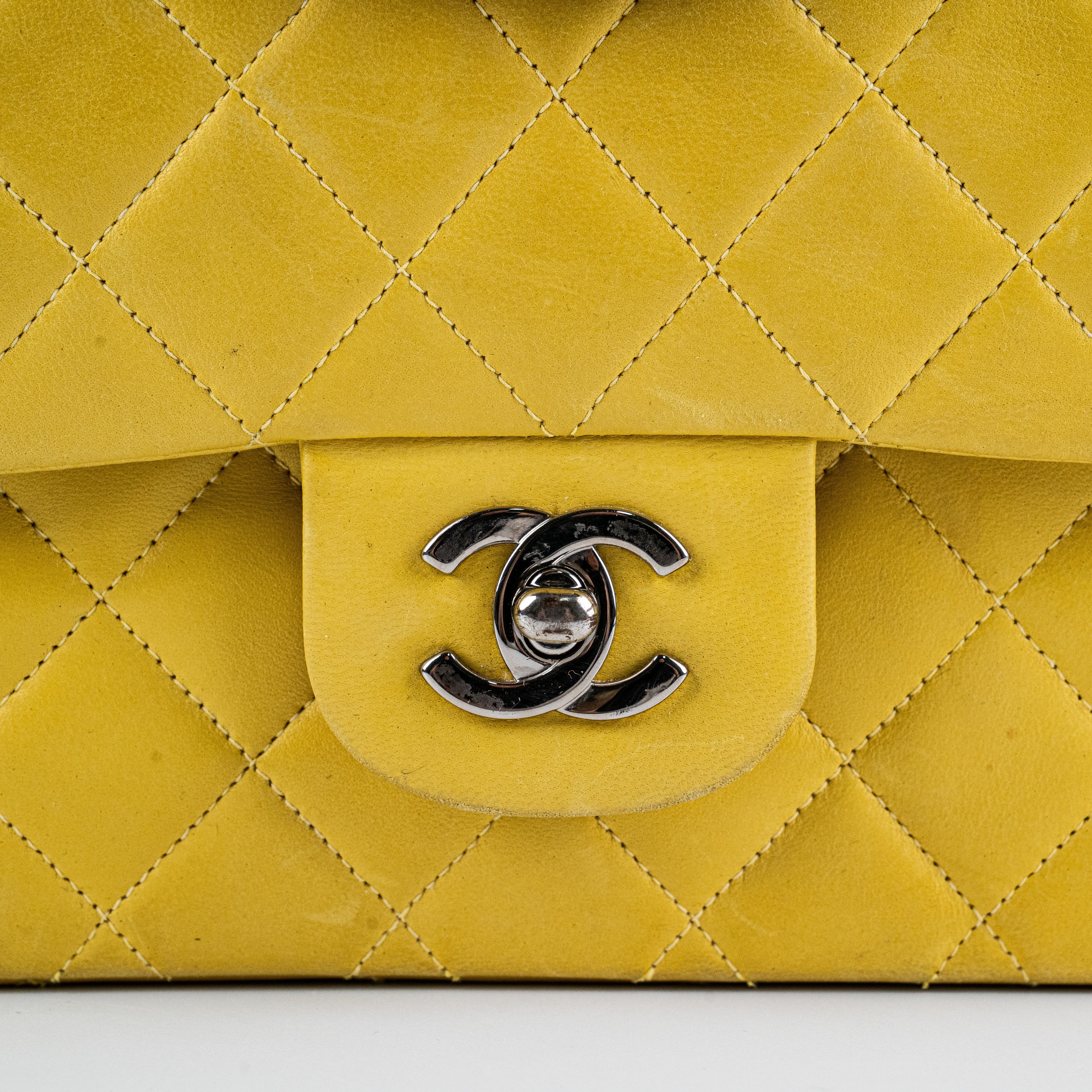 Chanel Classic Flap M/L Yellow Lambskin Bag
