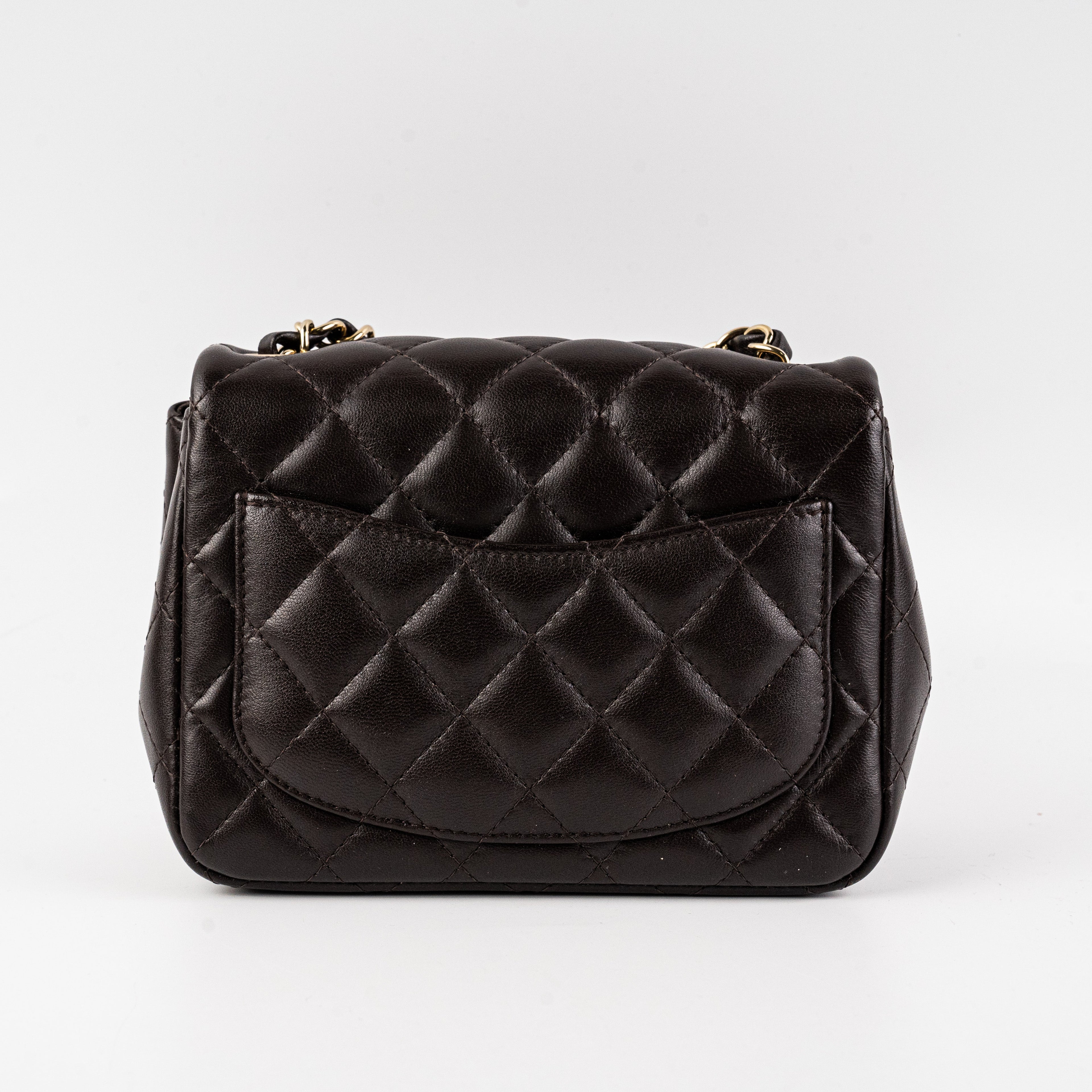 Chanel Square Mini Lambskin Dark Brown Crossbody Bag - Microchipped