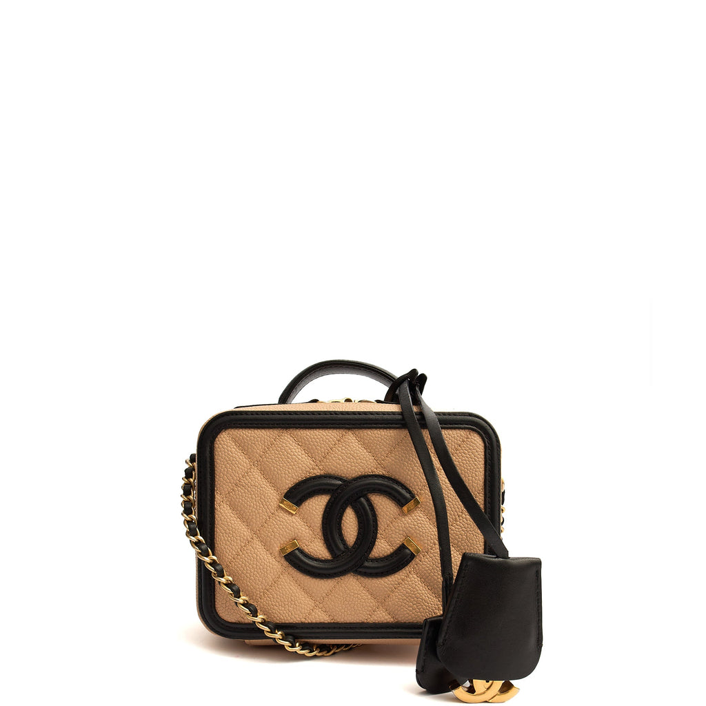 Chanel Cross Body CC Filigree Vanity Case in Neutral, Caviar Leather