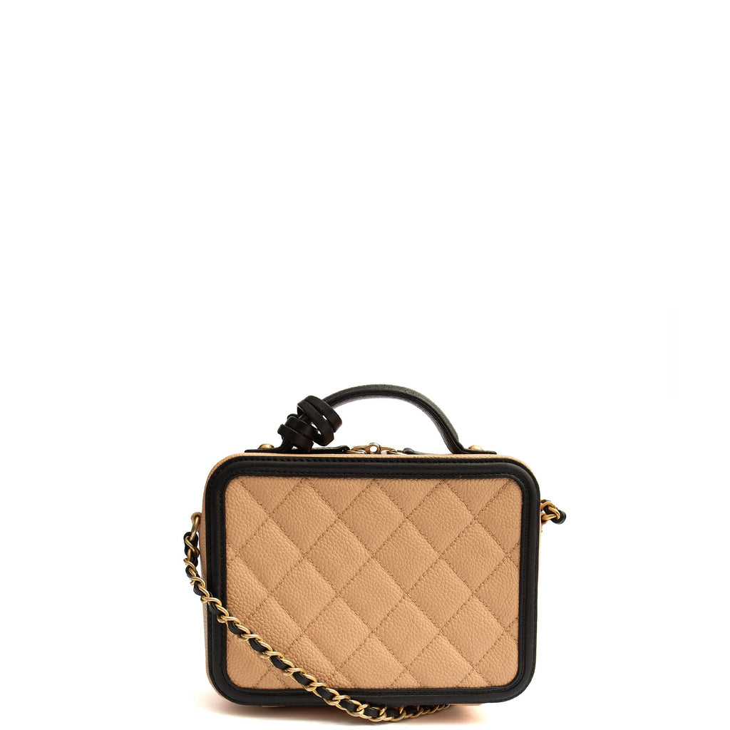 Chanel Cross Body CC Filigree Vanity Case in Neutral, Caviar Leather