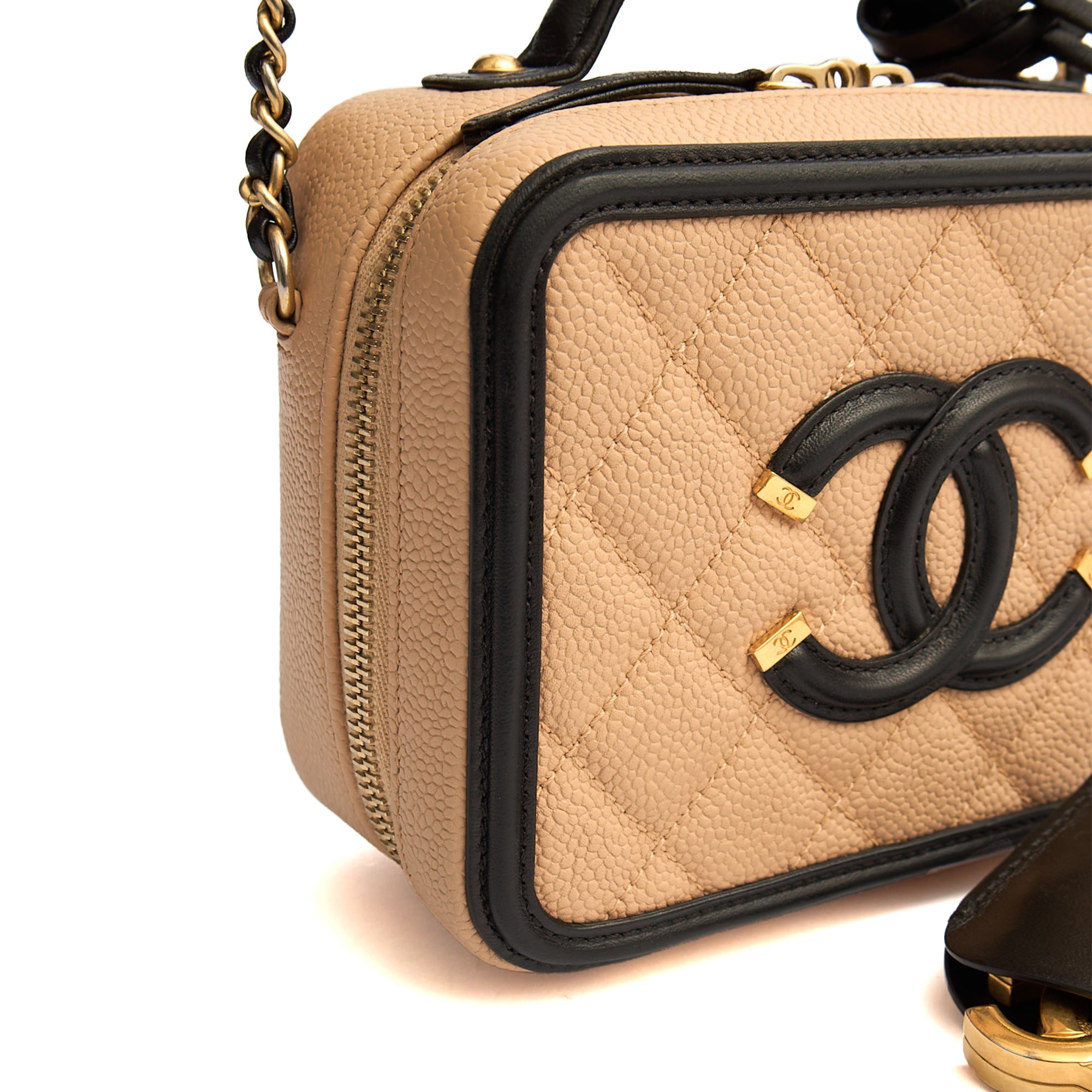 Chanel Cross Body CC Filigree Vanity Case in Neutral, Caviar Leather