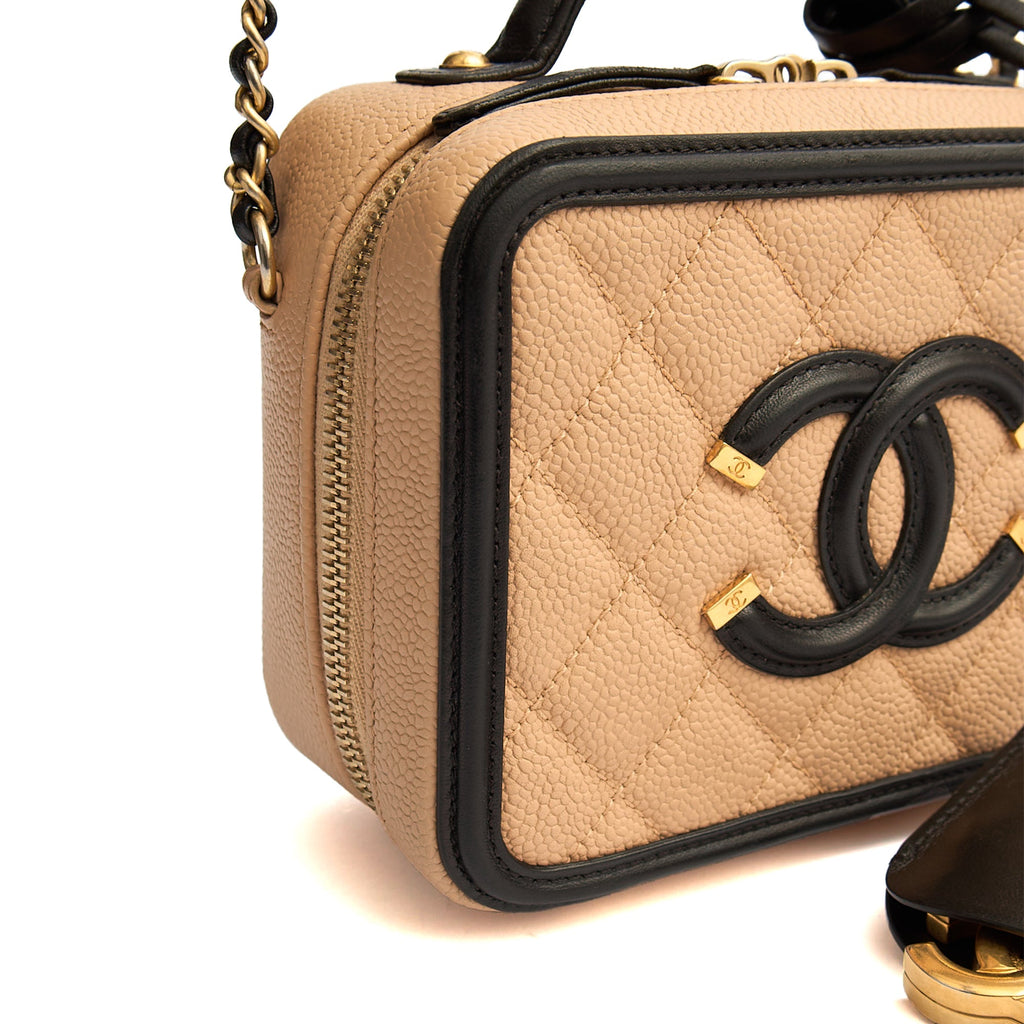 Chanel Cross Body CC Filigree Vanity Case in Neutral, Caviar Leather
