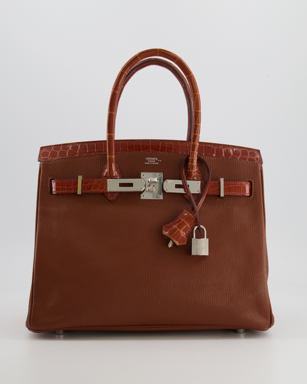 Hermès Birkin 30 Touch Bag in Noisette Chèvre Mysore and Etrusque Crocodile Niloticus Leather with Palladium Hardware