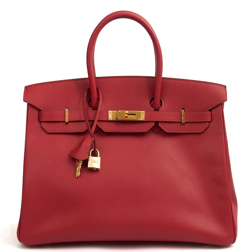 Hermes Tote Birkin 35 in Rouge Casaque, Epsom Leather