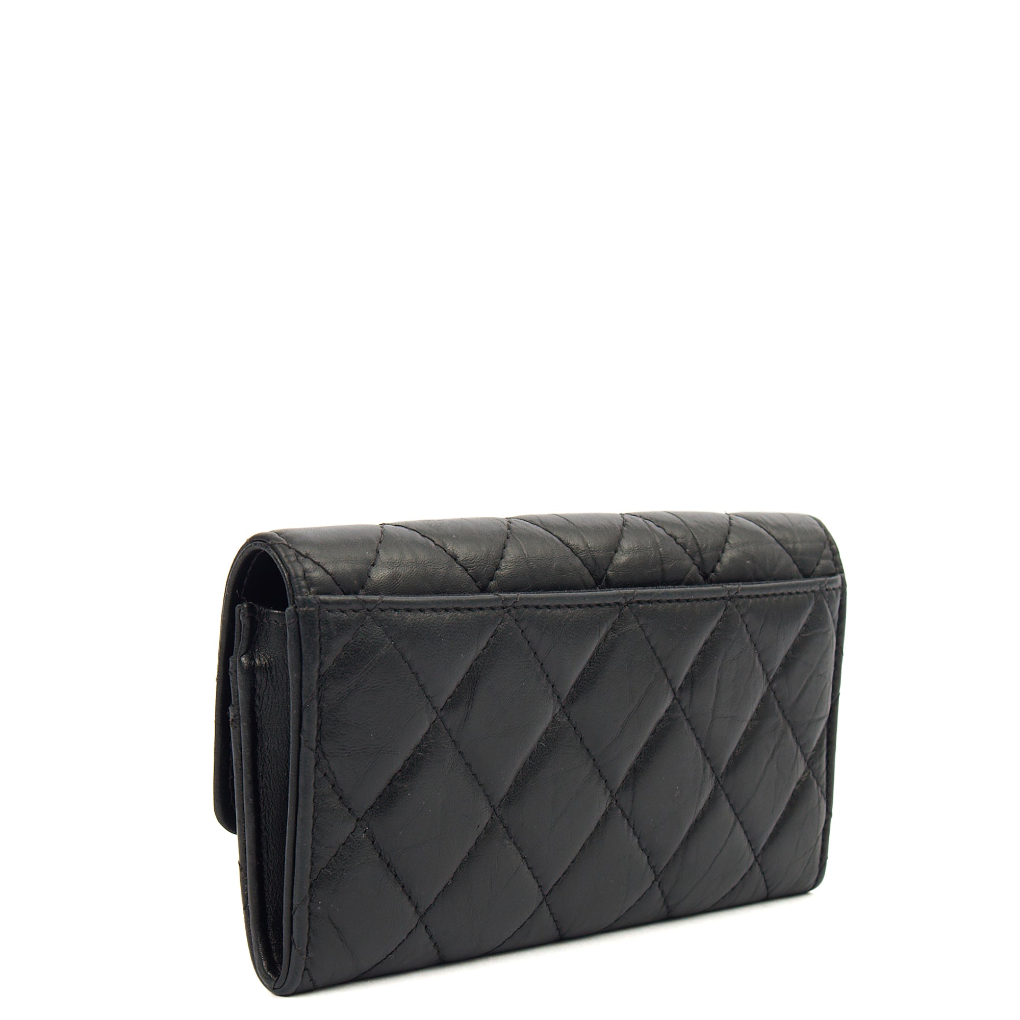 Chanel Purse Flap Wallet in Black, Crinkled Calfskin Leather