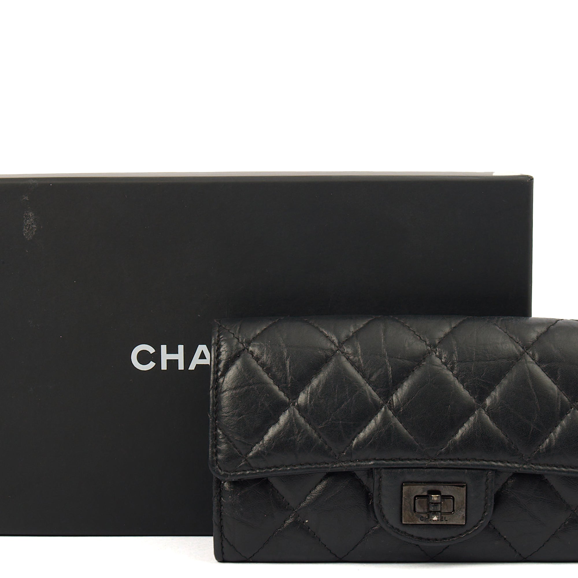 Chanel Purse Flap Wallet in Black, Crinkled Calfskin Leather