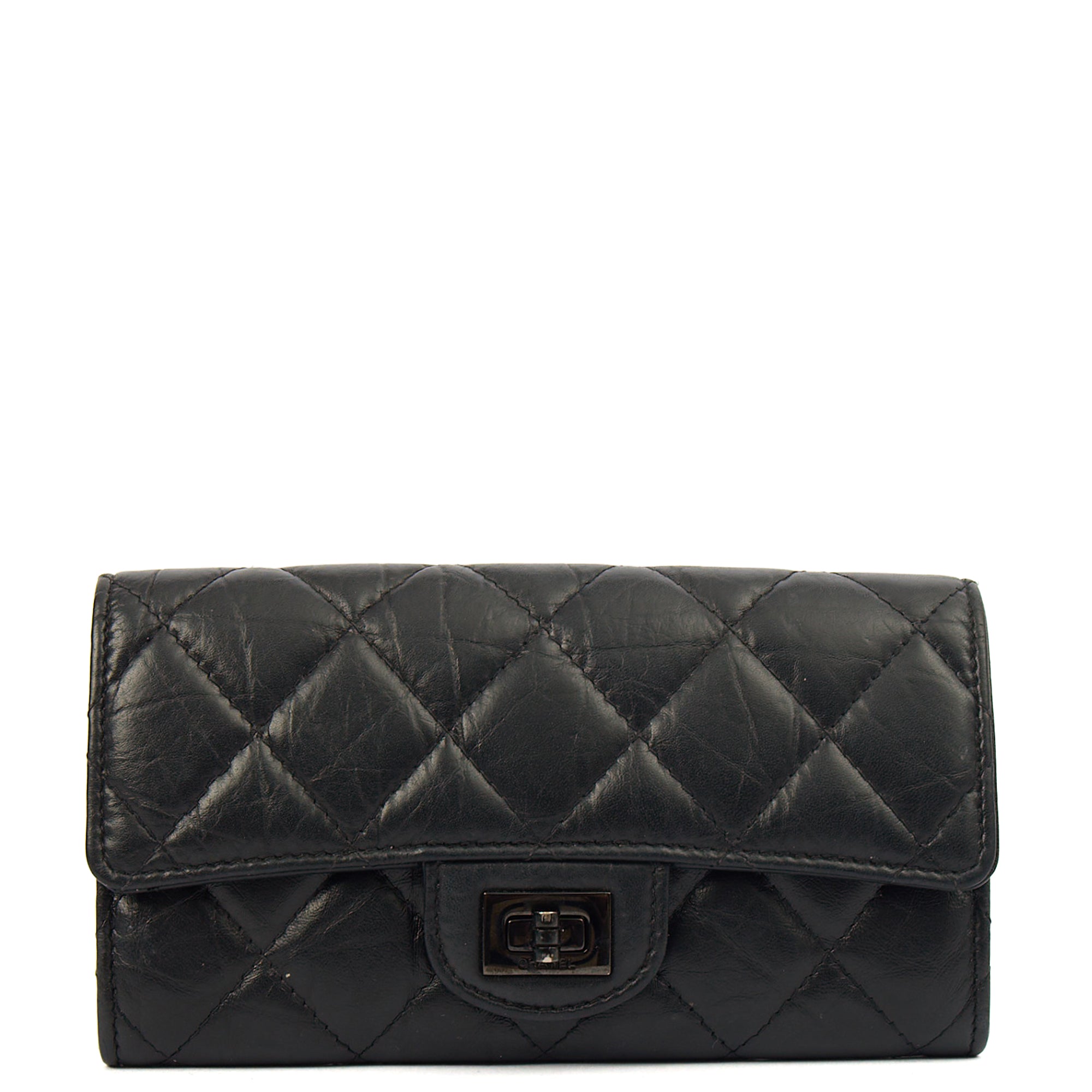 Chanel Purse Flap Wallet in Black, Crinkled Calfskin Leather