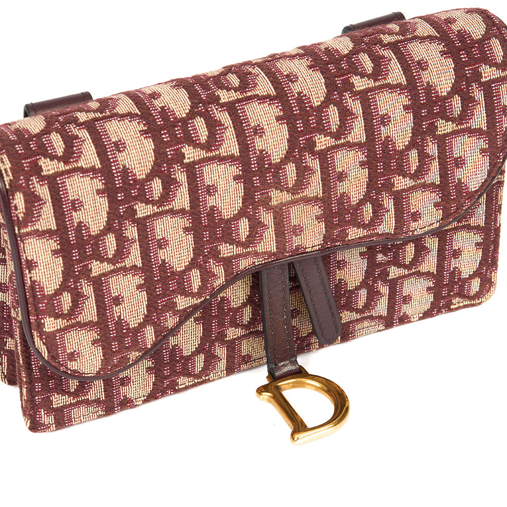 Christian Dior Mini Bag Saddle Belt Pouch in Burgundy, Oblique Jacquard Canvas