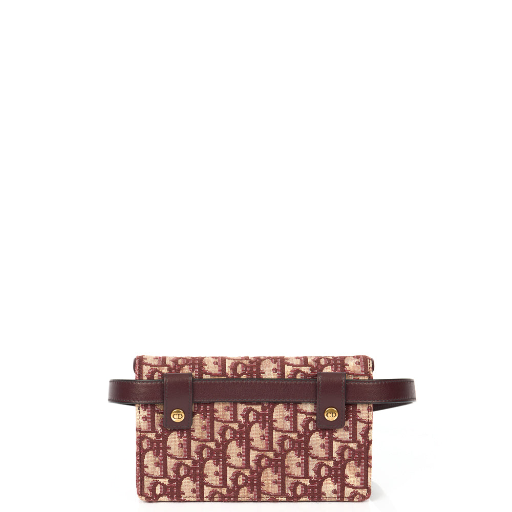 Christian Dior Mini Bag Saddle Belt Pouch in Burgundy, Oblique Jacquard Canvas