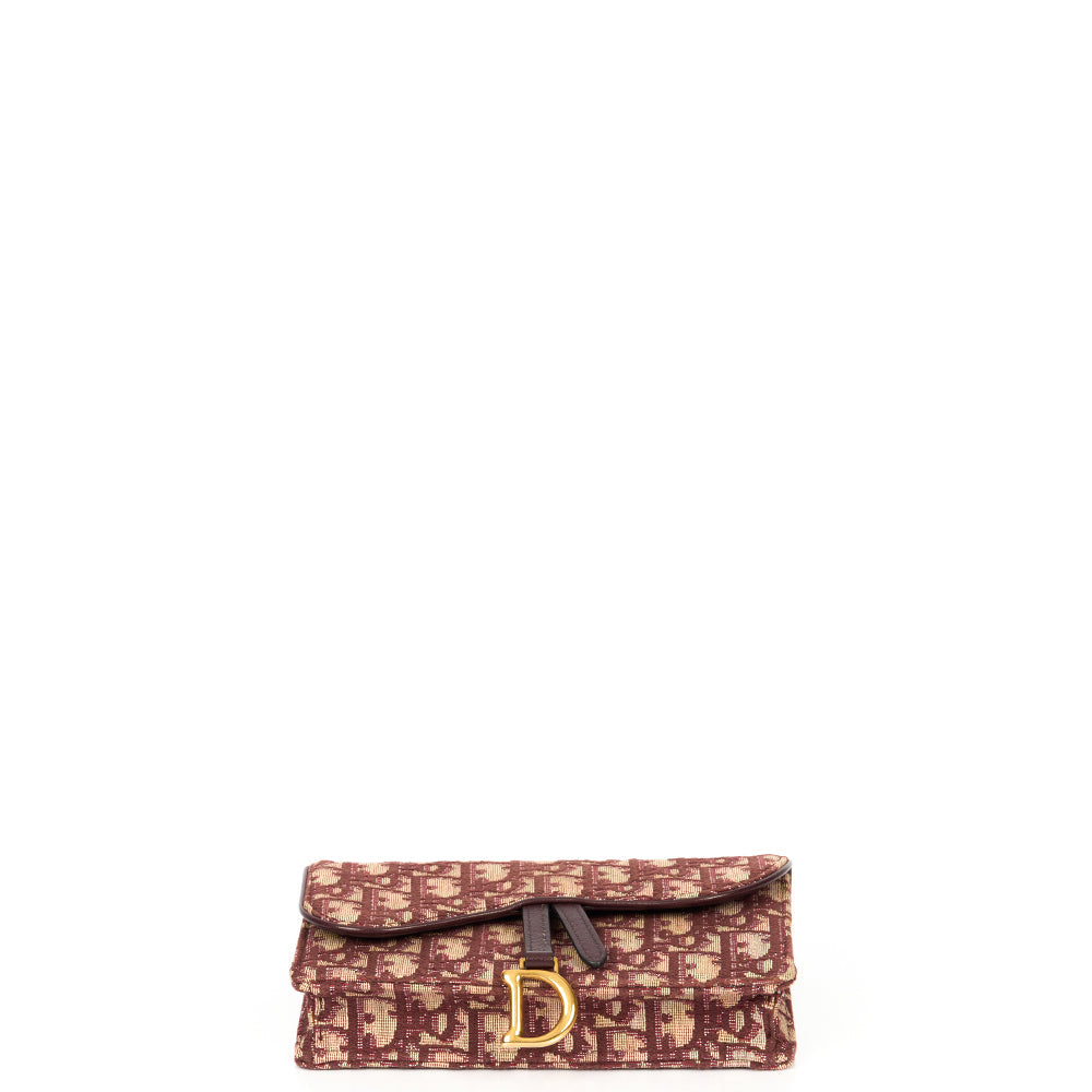 Christian Dior Mini Bag Saddle Belt Pouch in Burgundy, Oblique Jacquard Canvas
