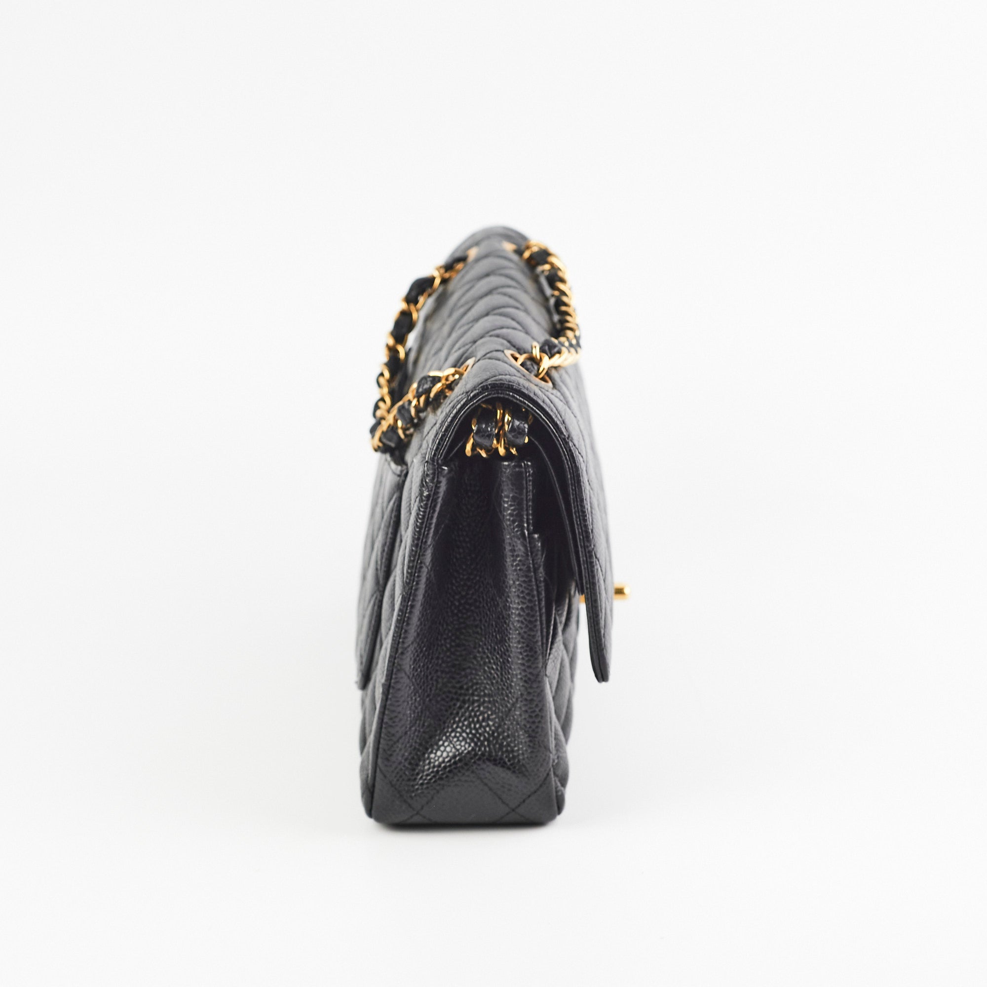 Chanel Caviar Medium/Large Double Classic Flap Black 24k Gold Plated Hardware