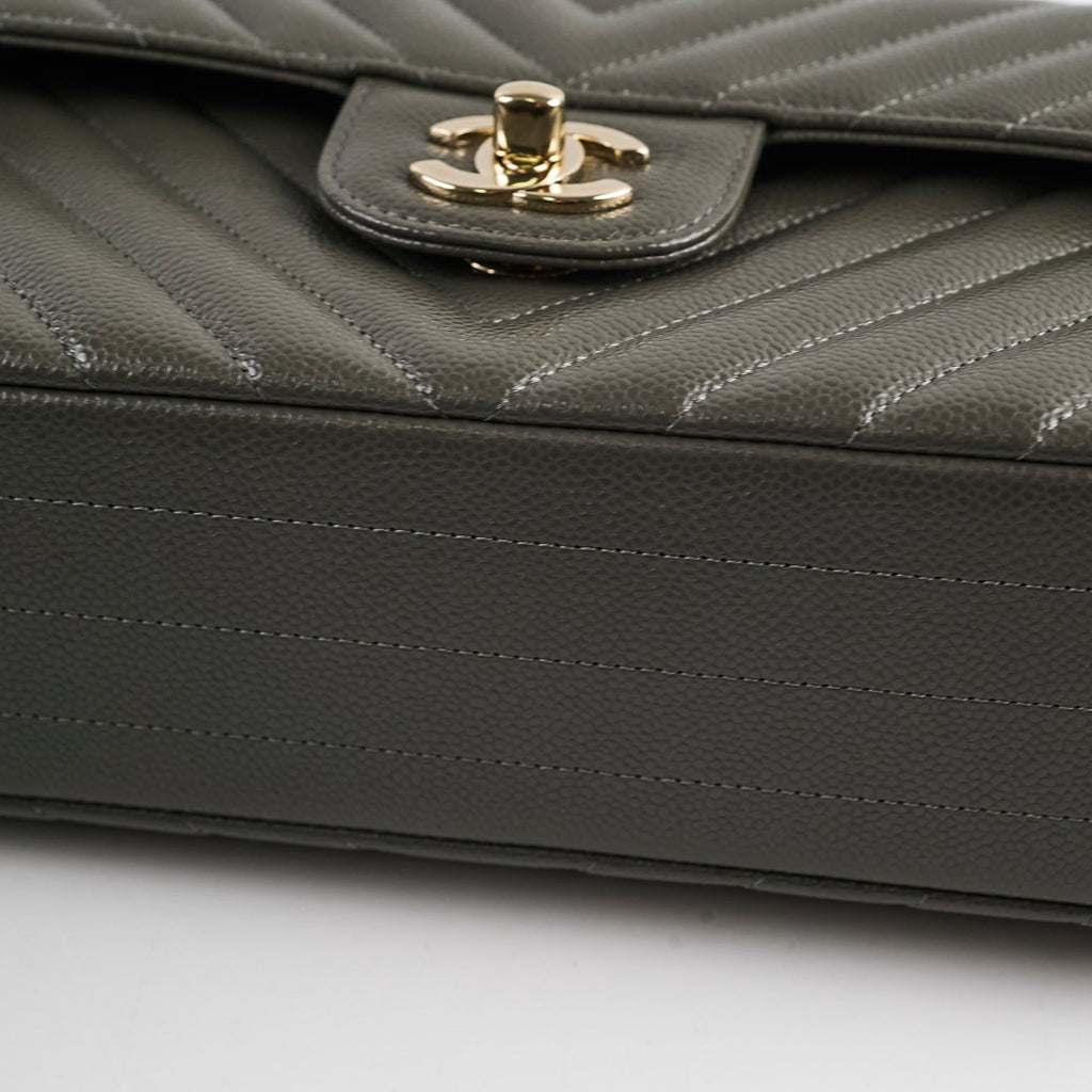 Chanel 20B Caviar Chevron Small Classic Flap Grey Series 30
