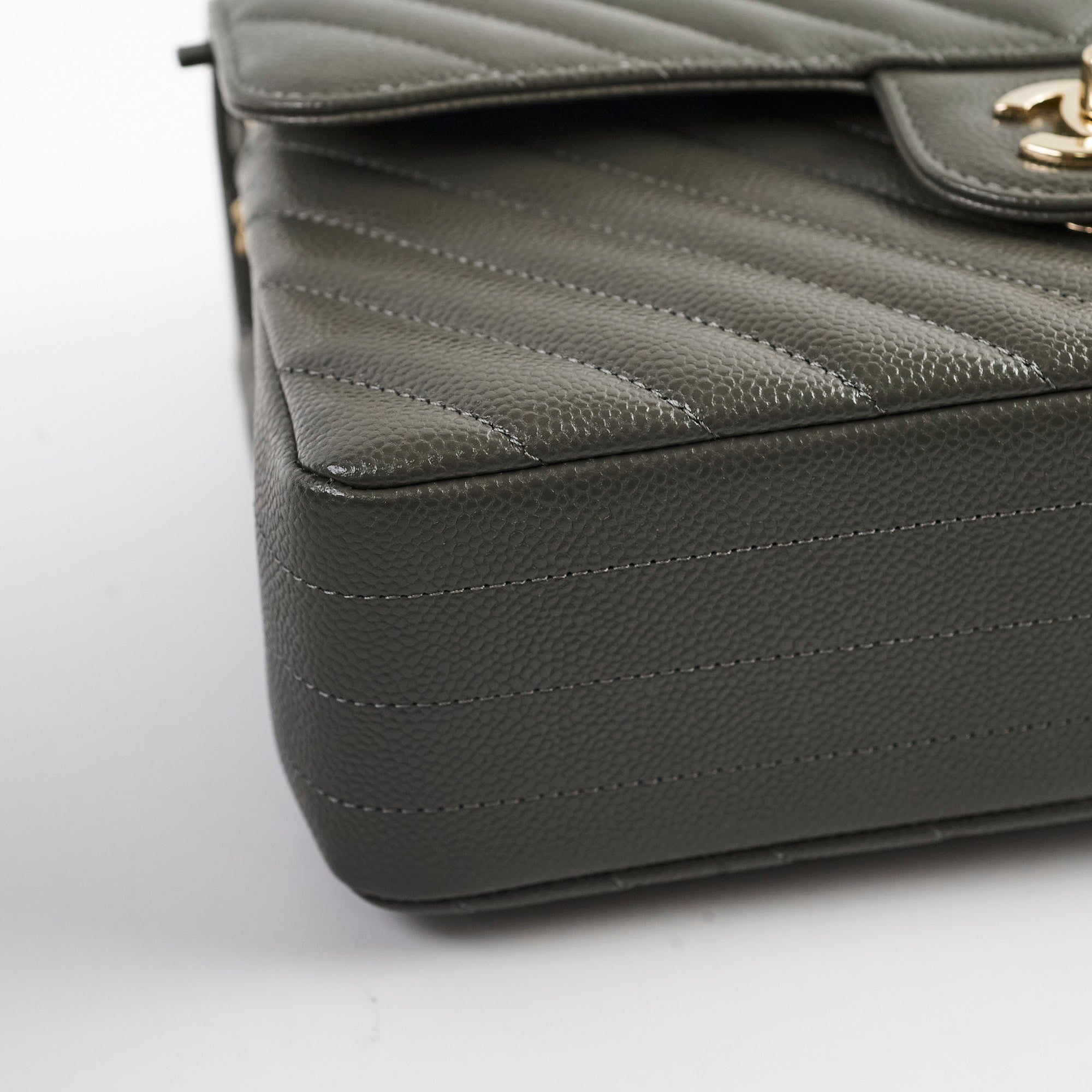 Chanel 20B Caviar Chevron Small Classic Flap Grey Series 30