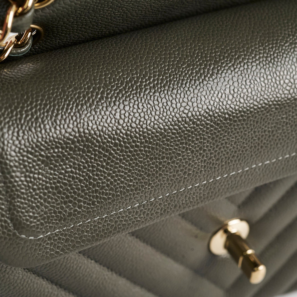 Chanel 20B Caviar Chevron Small Classic Flap Grey Series 30