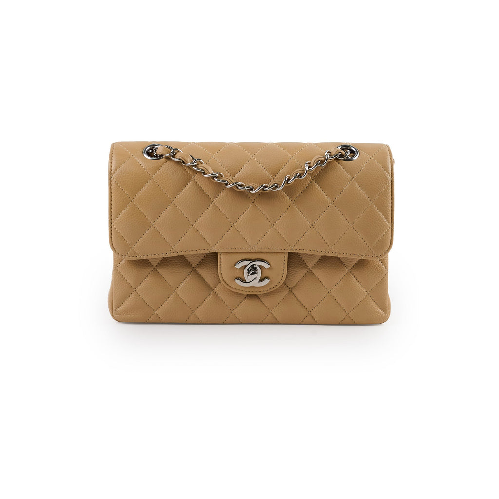 Chanel Small Caviar Double Classic Flap Beige Clair