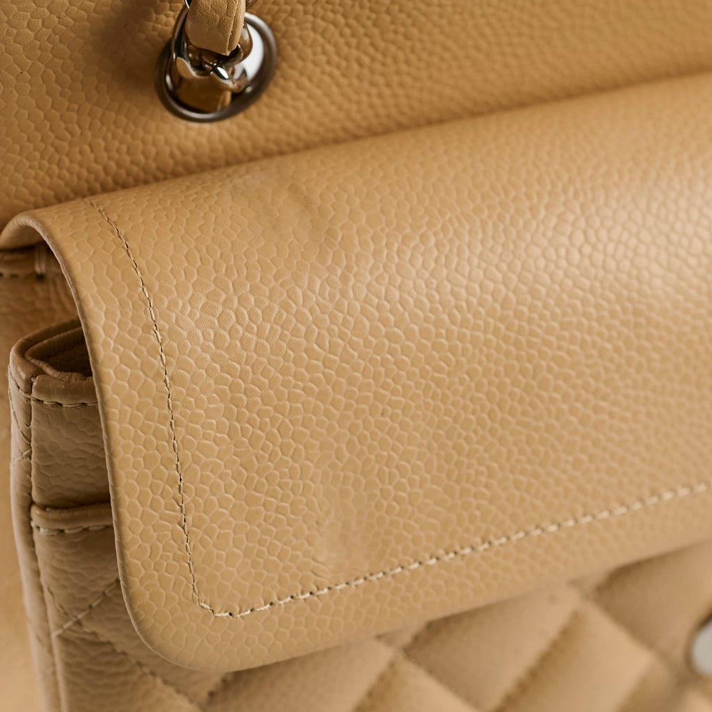 Chanel Small Caviar Double Classic Flap Beige Clair