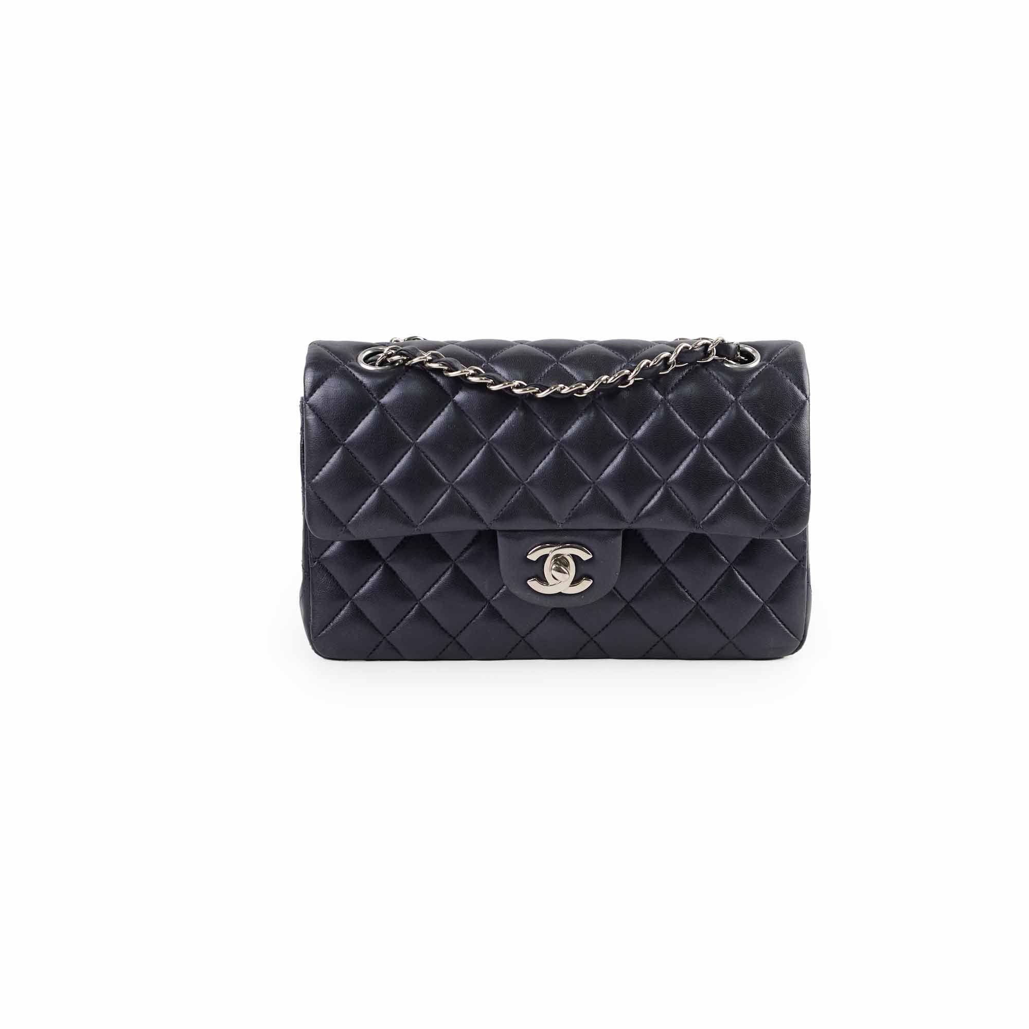 Chanel Small Lambskin Classic Flap Mettalic Navy Series 24