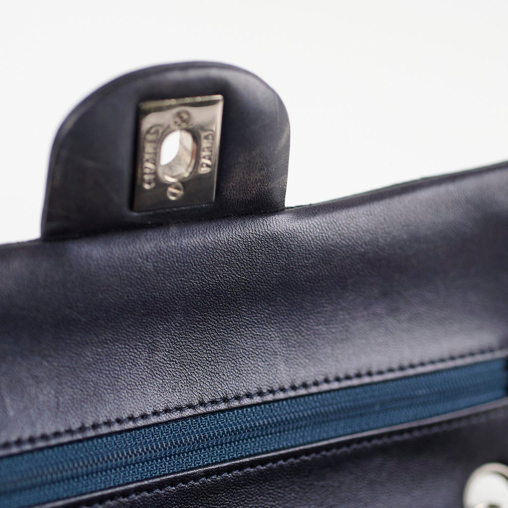 Chanel Small Lambskin Classic Flap Mettalic Navy Series 24