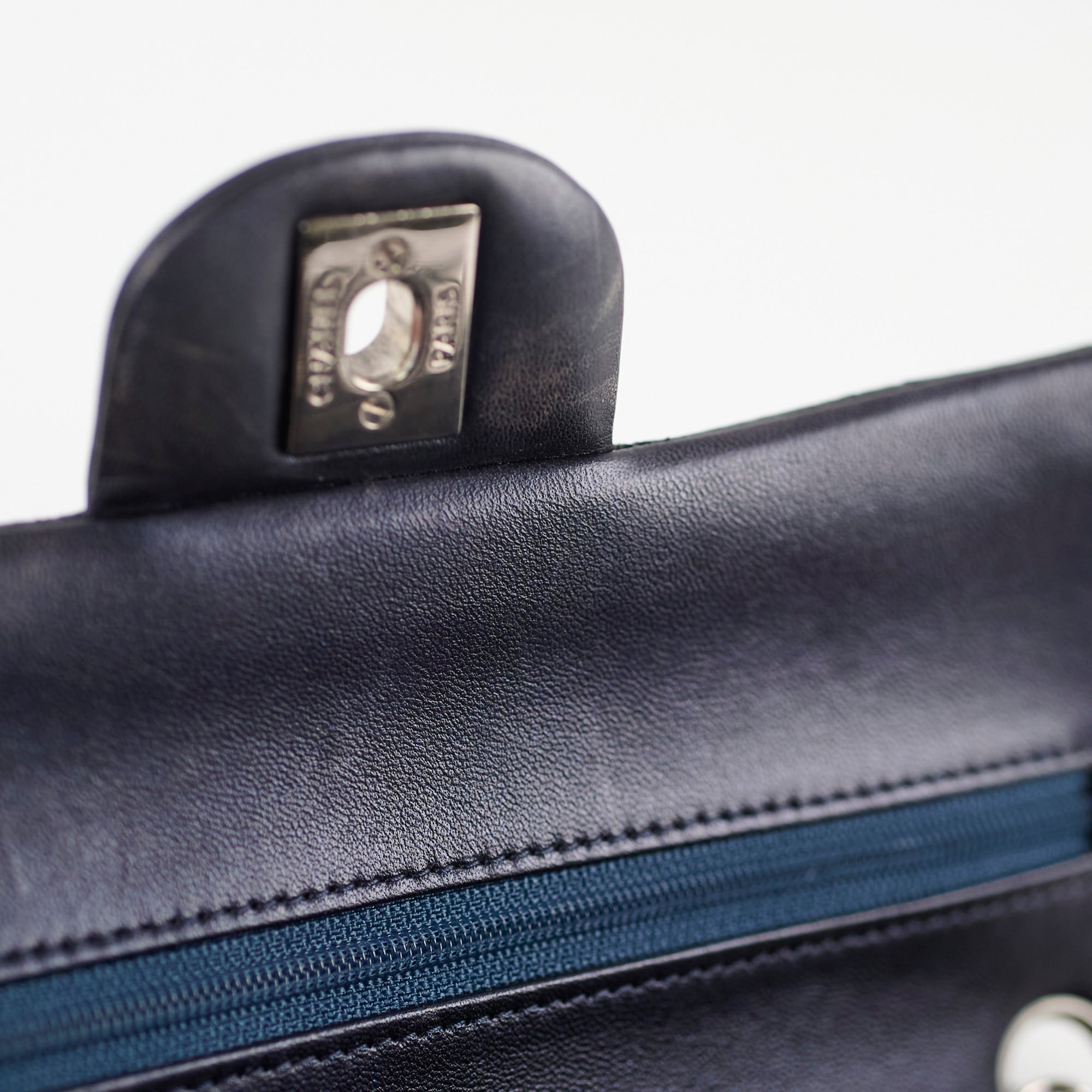 Chanel Small Lambskin Classic Flap Mettalic Navy Series 24