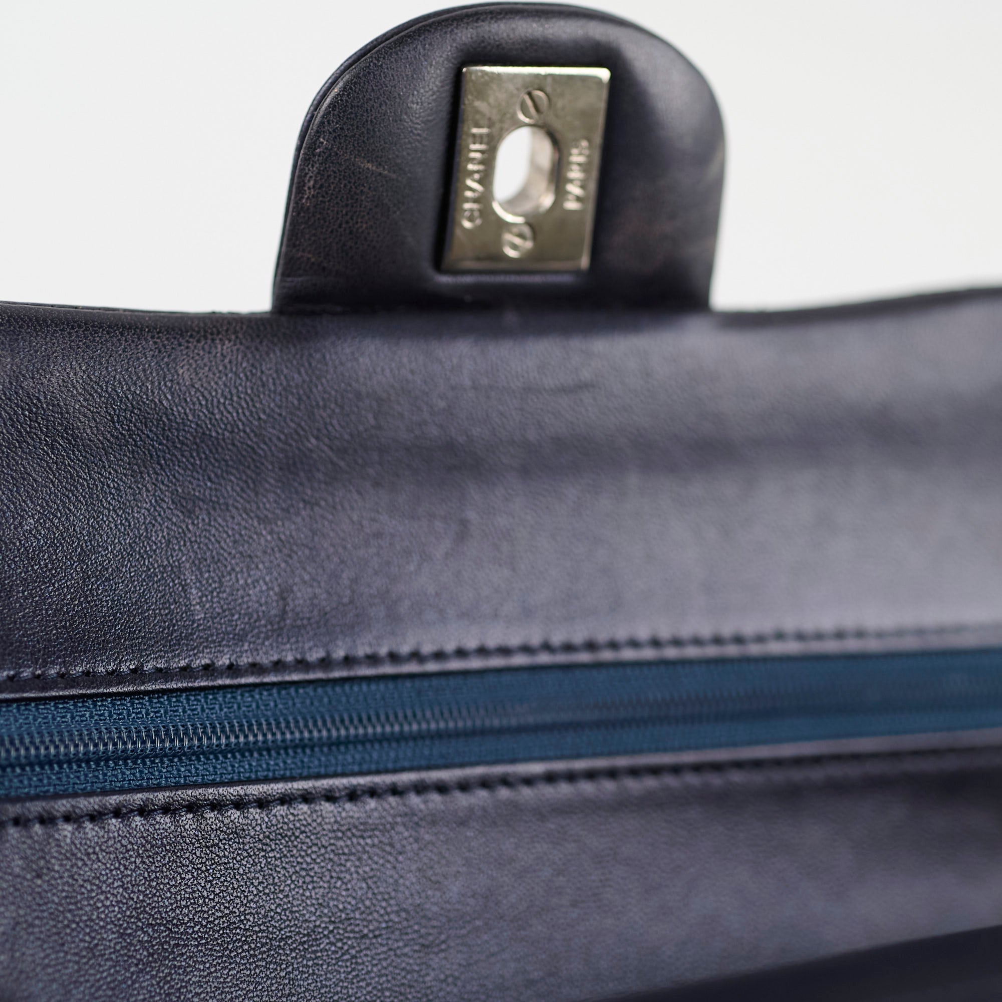 Chanel Small Lambskin Classic Flap Mettalic Navy Series 24
