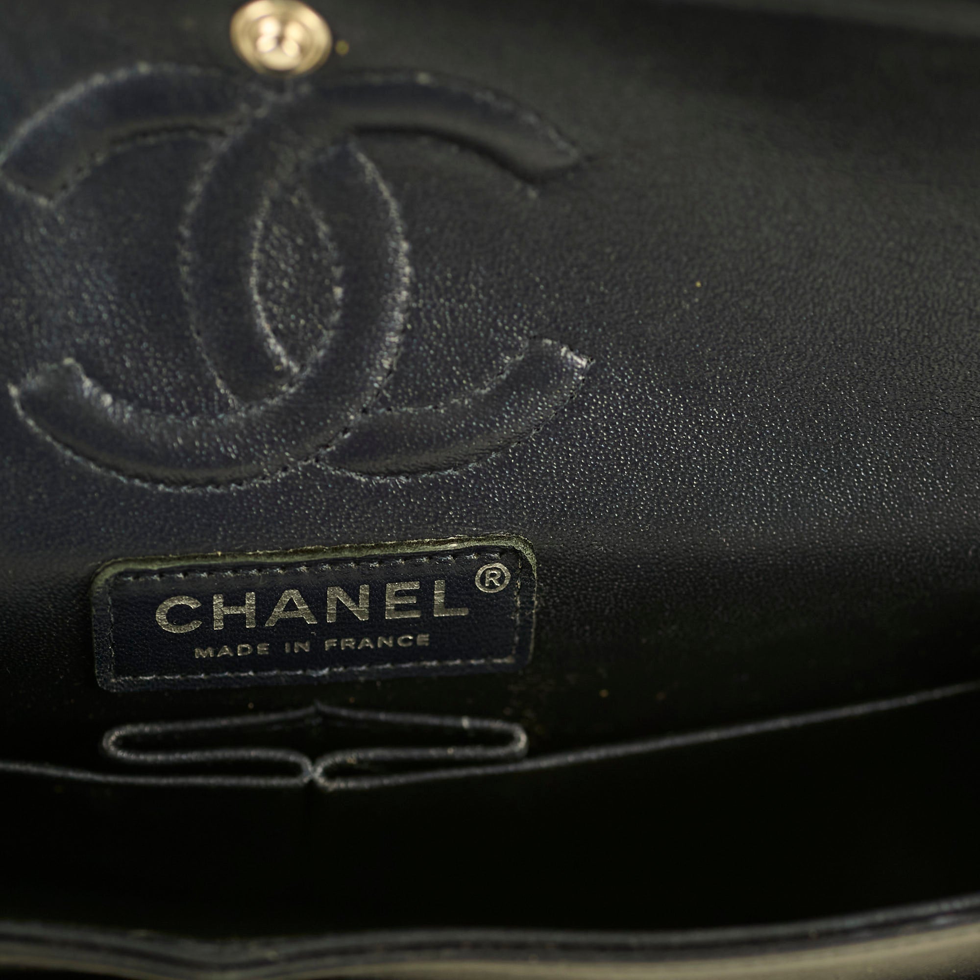 Chanel Small Lambskin Classic Flap Mettalic Navy Series 24