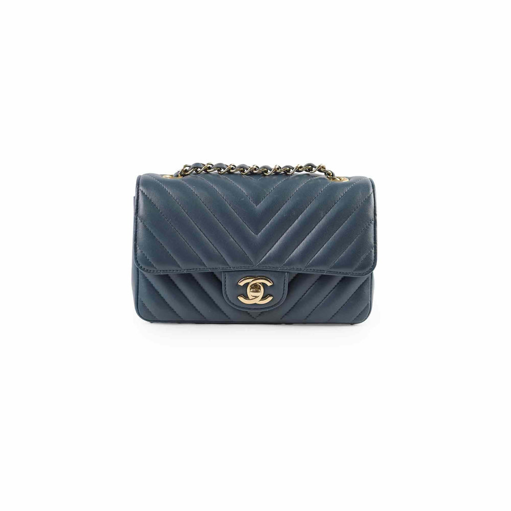 Chanel Chevron Mini Rectangular Classic Flap Dark Grey/Blue