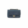 Chanel Chevron Mini Rectangular Classic Flap Dark Grey/Blue