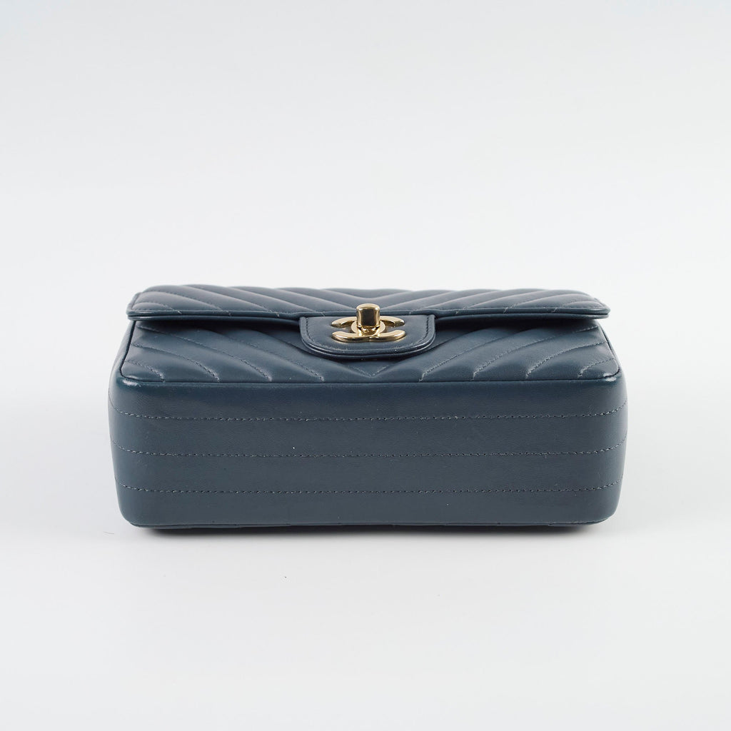 Chanel Chevron Mini Rectangular Classic Flap Dark Grey/Blue